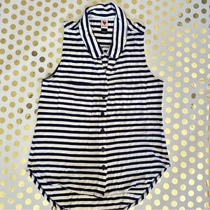 Love Rocks Black and White Sleeveless Button Down Shirt